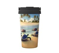 WXXWXD Tasse à café portable de grande capacité Tortues sur la plage - 12 heures de conservation de la chaleur et de conservation du froid, adaptée pour les voitures, les bureaux, etc.