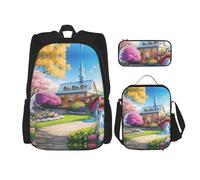 WXXWXD Unicorn Fairy Tale Sac d'école durable de grande capacité + trousse à crayons + sac à déjeuner, accompagnez vos enfants pour étudier heureux chaque jour, noir, taille unique