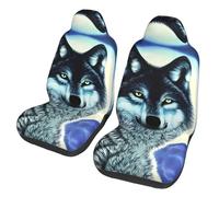 WXXWXD Wolf Under Moon Lot de 2 protections de siège auto imprimées pour camions, camionnettes, voitures, etc. Facile à installer