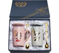 WXYTXHYQ Cadeau Mariage Cadeau Couple Mr Mrs Tasse Couple, Marbre Céramique Amoureux Mug Couple Cadea-u pour Couple, 400ml Tasse Monsieur Madame pour Cadea-u Anniversaire Mariage, Fiançailles