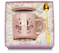 WXYTXHYQ Tasse en Céramique Marbrée Rose pour Anniversaire 40 Ans Femme - Cadeau Original Personnalisé Avec Couvercle, Cuillère, Carte de Vœux et Boîte
