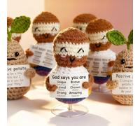 WXYXWQ Lot de 2 chaussettes de Noël tricotées à la main en crochet avec motif animaux de Noël mignons Décoration de bureau Fils de Dieu + pommes de terre germées