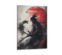 WXYZZB Impression sur toile abstraite minimaliste - Dragon samouraï japonais avec soleil rouge dramatique - 40 x 60 cm