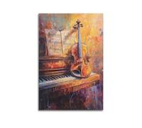 WXYZZB Impression sur toile abstraite minimaliste - Impression sur toile impressionniste violon et piano pour amateurs de musique Décoration d'intérieur 60 x 90 cm