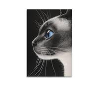 WXYZZB Impression sur toile abstraite minimaliste - Impression sur toile représentant un chat siamois aux yeux bleus frappants Décoration d'intérieur 60 x 90 cm