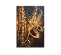 WXYZZB Impression sur toile abstraite minimaliste - Impressionniste - Style saxophone - Affiche pour amateurs de musique - Décoration d'intérieur - 50 x 75 cm