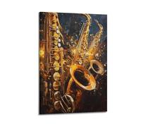WXYZZB Impression sur toile abstraite minimaliste - Impressionniste - Style saxophone - Affiche pour amateurs de musique - Décoration d'intérieur - 50 x 75 cm