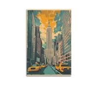 WXYZZB Impression sur toile abstraite minimaliste - Pop Art - Poster de paysage urbain de New York et bâtiment de l'Empire State Building - Décoration d'intérieur - 50 x 75 cm