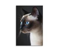 WXYZZB Impression sur toile minimaliste abstraite chat siamois avec yeux bleus frappants pour décoration d'intérieur 60 x 90 cm