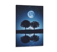 WXYZZB Magnifique album photo de famille moderne - Impression sur toile - Scène de nuit minimaliste avec pleine lune et silhouette d'arbres