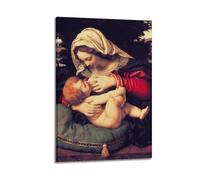 WXYZZB Poster moderne sur toile pour décoration murale de chambre à coucher - Affiche de la Vierge Marie qui allaite Jésus - 30 x 45 cm, style cadre
