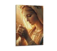 WXYZZB Poster moderne sur toile pour décoration murale de chambre à coucher - Vierge Marie catholique Chapelet de prière dorée - Œuvre d'art encadrée 60 x 90 cm