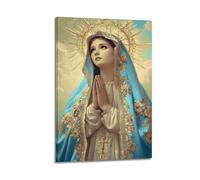 WXYZZB Poster moderne sur toile pour décoration murale de chambre - Vierge Marie en prière avec un halo radieux et une robe bleue - Œuvre d'art encadrée 60 x 90 cm