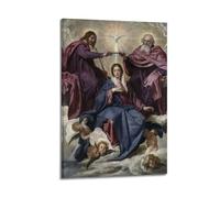 WXYZZB Poster mural moderne sur toile pour décoration de chambre à coucher - Vierge Marie couronnée au paradis avec la Sainte Trinité et les anges - Œuvre d'art encadrée 60 x 90 cm