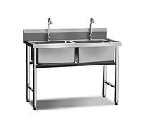 WXZX Evier Exterieur, Evier INOX 2 Bac Professionnel avec Mitigeur Cuisine,Évier Multifonctionnel Commercial, Grande Capacité Evier De Jardin Au Cantine Cuisine Restaurant (Size : 100x60x80cm)