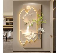 WXZXWXZX Tableau Decoration Murale Texturée 3D avec Eclairage LED Deco Mural avec Eétagère et Vase pour Entrée, Couloir ou Salon(Beige-B,40x80cm (15.7x31.5in))