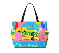 WXZYFP Ballon Happy Birthday : c'est un sac de voyage de plage de grande capacité fabriqué en 100 % polyester et dispose de 7 poches qui peuvent contenir beaucoup d'articles.