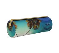 WXZYFP Beach Coconut Sunshine Trousse à crayons en cuir croisée respectueuse de l'environnement, légère et portable, adaptée pour un usage quotidien.