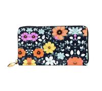WXZYFP Beau portefeuille long en cuir à fleurs colorées, impression double face, matériau en cuir microfibre, unisexe, imperméable et durable