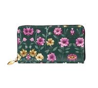 WXZYFP Beau portefeuille long en cuir à fleurs violettes, impression double face, matériau en cuir microfibre, unisexe, imperméable et durable, noir, taille unique