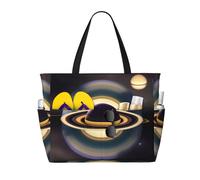 WXZYFP Beau sac de plage Saturne de grande capacité fabriqué en 100 % polyester et dispose de 7 poches qui peuvent contenir beaucoup d'articles. Noir, taille unique