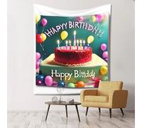 WXZYFP Belle tapisserie murale Happy Birthday 152,4 x 129,5 cm (verticale), adaptée pour une suspension murale, un pique-nique, texture douce, facile à organiser
