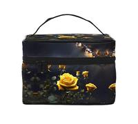 WXZYFP Belle trousse de maquillage de voyage avec roses jaunes, indispensable pour les amateurs de voyage en plein air, a une structure interne simple.