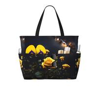 WXZYFP Belles roses jaunes. C'est un sac de plage de grande capacité fabriqué en 100 % polyester et dispose de 7 poches qui peuvent contenir beaucoup d'articles. Noir, taille unique