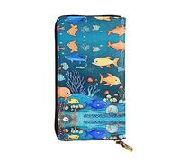 WXZYFP Blue Underwater World of Fish Portefeuille long en cuir imprimé double face, unisexe, 12 emplacements pour cartes de crédit, 3 emplacements pour espèces, noir, taille unique