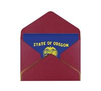 WXZYFP Carte de vœux en papier nacré rouge foncé avec bord doré et drapeau de l'État de l'Oregon, le papier est épais et résistant, et il peut être ouvert et fermé en le pliant.