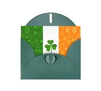 WXZYFP Cartes de vœux en papier nacré vert foncé avec drapeau irlandais, brillant des deux côtés, adaptées pour les vœux de vacances.