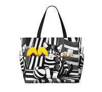 WXZYFP Chaton rayé noir et blanc. C'est un sac de voyage de plage de grande capacité fabriqué en 100 % polyester et dispose de 7 poches qui peuvent contenir beaucoup d'articles. Noir, taille unique