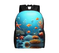 WXZYFP Coral Fish Sac à dos intégral imprimé sur un seul côté, adapté pour les voyages, le sport, le travail, tissu imperméable, noir, taille unique