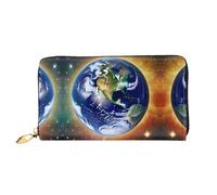 WXZYFP Cosmic Earth Portefeuille long en cuir, impression double face, matériau en cuir microfibre, unisexe, imperméable et durable