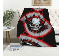 WXZYFP Couverture douillette en flanelle imprimée d'un seul côté, motif fantôme maléfique, rouge et noir, 101,6 x 152,4 cm, convient pour un usage domestique ou comme cadeau