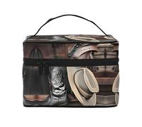 WXZYFP Cowboy Black Hat Western Boots Trousse de maquillage de voyage, indispensable pour les amateurs de voyage en plein air, a une structure interne simple, noir, taille unique
