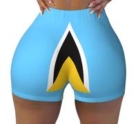 WXZYFP Drapeau de Sainte Lucie Short de sport extensible et confortable pour femme Convient pour les sports de loisirs quotidiens, Noir/blanc, XL