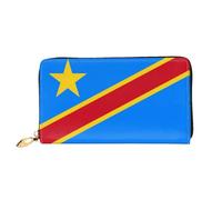 WXZYFP Drapeau du Congo Portefeuille long en cuir, impression double face, matériau en cuir microfibre, unisexe, imperméable et durable, noir, taille unique