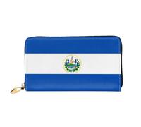 WXZYFP El Salvador Portefeuille long en cuir, impression double face, matériau en cuir microfibre, unisexe, imperméable et durable, noir, taille unique