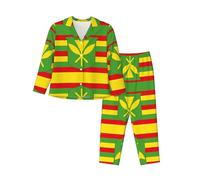 WXZYFP Ensemble de pyjama confortable en tissu polyester-élasthanne, doux et respirant, un incontournable pour les loisirs à la maison. Drapeau hawaïen indigène, taille L, noir