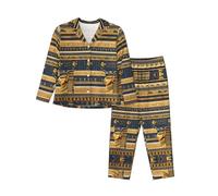 WXZYFP Ensemble de pyjama confortable en tissu polyester-élasthanne, doux et respirant, un incontournable pour les loisirs à la maison. Fresques pharaoniques égyptiennes XL noir