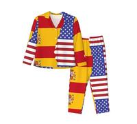 WXZYFP Ensemble de pyjama confortable en tissu polyester-élasthanne, doux et respirant, un incontournable pour les loisirs à la maison. Drapeau espagnol américain XXL noir