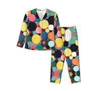 WXZYFP Ensemble de pyjama confortable en tissu polyester-élasthanne, doux et respirant, un incontournable pour les loisirs à la maison. Peinture abstraite de cercles Grand Noir
