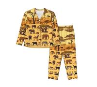 WXZYFP Ensemble de pyjama confortable en tissu polyester-élasthanne, doux et respirant, un incontournable pour les loisirs à la maison. Animaux de prairie africaine, taille S, noir