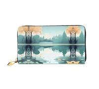 WXZYFP Fallen leaves on a tranquil lake Portefeuille long en cuir, impression double face, matériau en cuir microfibre, unisexe, imperméable et durable, noir, taille unique