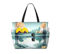 WXZYFP Feuilles tombées sur un lac tranquille. C'est un sac de voyage de plage de grande capacité fabriqué en 100 % polyester et dispose de 7 poches qui peuvent contenir beaucoup d'articles. Noir