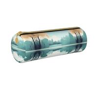 WXZYFP Feuilles tombées sur un lac tranquille Trousse à crayons en cuir croisée respectueuse de l'environnement, légère et portable, adaptée pour un usage quotidien.