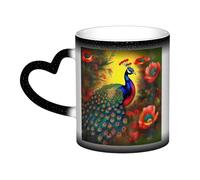 WXZYFP Fleurs de paon noires. C'est une tasse qui change de couleur, noir pour le froid et blanc pour chaud, et plus durable après le lavage à la main. Pyjama pour femme à manches courtes, haut de