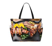 WXZYFP Golden Roast C'est un sac de plage de grande capacité fabriqué en 100 % polyester et dispose de 7 poches qui peuvent contenir beaucoup d'articles. Noir, taille unique