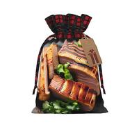 WXZYFP Golden Roast Colorblock Sac cadeau en lin avec cordon de serrage, 100 % polyester, adapté pour l'emballage cadeau de Noël